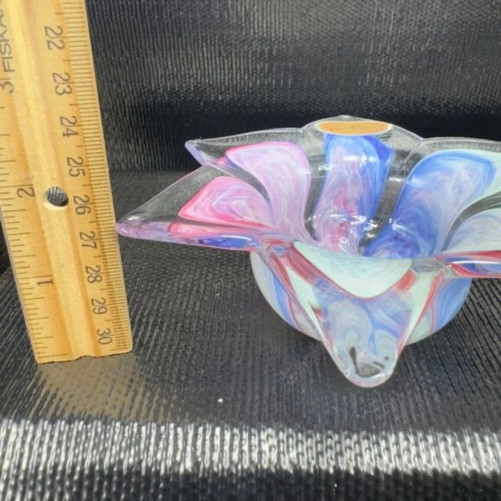 Crystal Clear Italian Art‎ Glass Flower Shaped Votive Candle Holder Dish Bowl